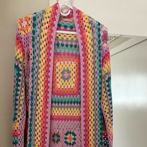 Beautiful rainbow granny square crocheted kimono coverup. NWT. Never worn.